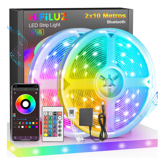 Hifiluz Tira De Luces Led App Bluetooth Control Rgb 20m (2x10m) Música Luces Led Para Cuarto