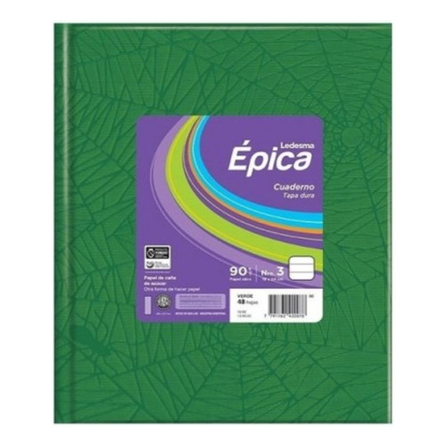 Cuaderno Epica 3 Tapa Carton Dura X 48 Hojas Araña Color Color Verde RAYADO