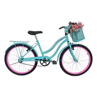 Bicicleta Infantil Aro 24 Cesta Feminina Azul Tifany