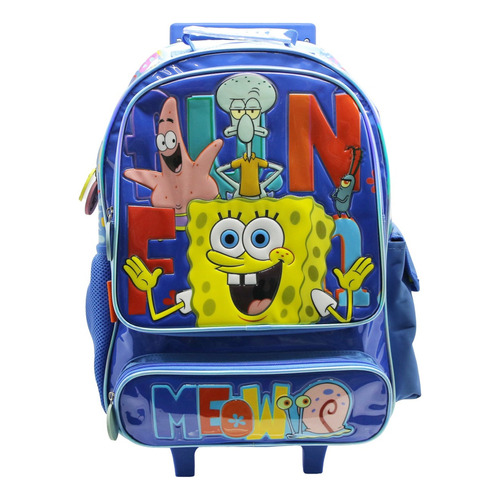 Mochila Escolar Bob Esponja Gary Con Carro Color Azul Diseño De La Tela Liso