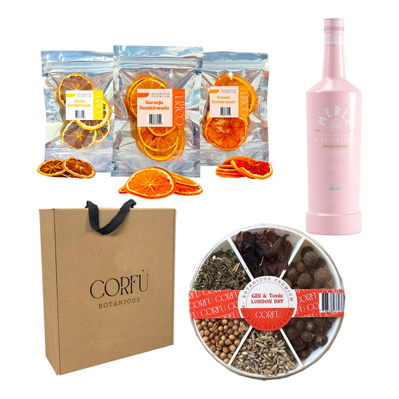 Kit Regalo Gin Merle + Botánicos Corfú X6 + Cítricos Premium