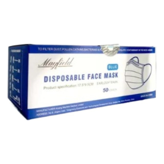 Cubrebocas Tricapa Desechable Azul Mayfield/caja Master