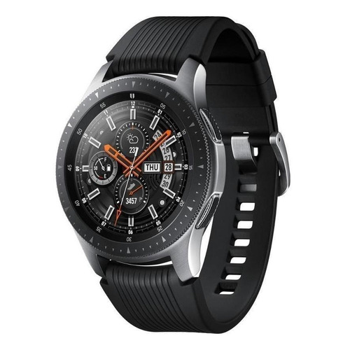 Samsung Galaxy Watch (Bluetooth) 1.3" caja 46mm de  acero inoxidable  silver, malla  negra de  silicona SM-R800