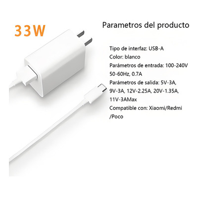 33w Turbo Cargador Con Cable Tipo C Para Xiaomi Carga Rápid