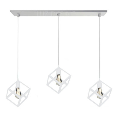 Colgante Jaula 3 Luces Cubo Blanco Moderno Vintage Led 1007