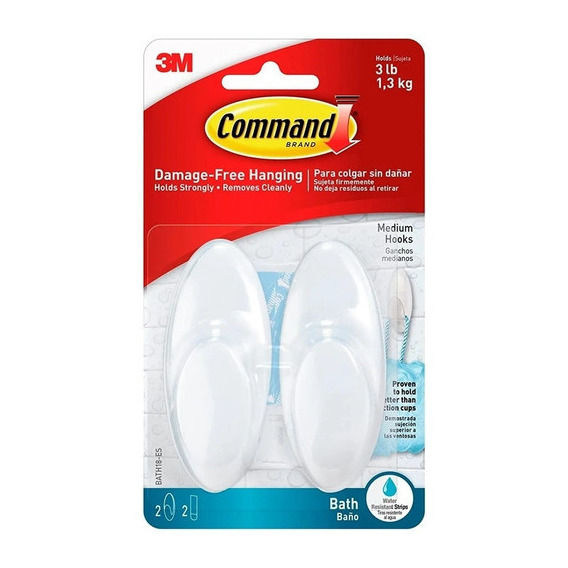 Gancho Command 3m Baño Mediano Blanco 1,3kg 2unidades