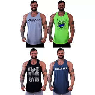 Kit 4 Regatas Longline Oversized Masculina Academia Fitness