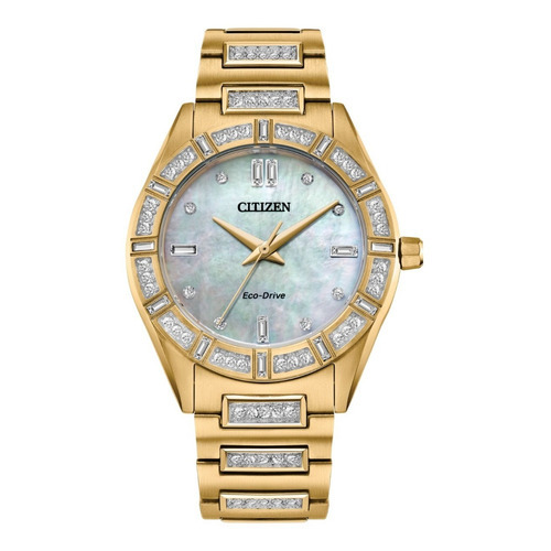 Reloj Citizen Silueta De Cristal Em1022-51d Time Square Color de la correa Dorado Color del bisel Dorado Color del fondo Madre Perla