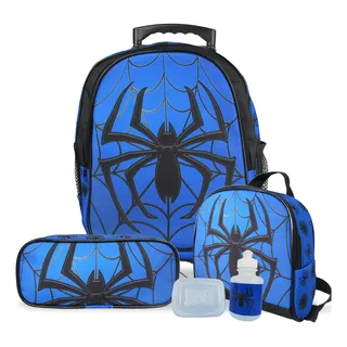 Kit Escolar Mochila Infantil De Rodinhas Tam M Spider