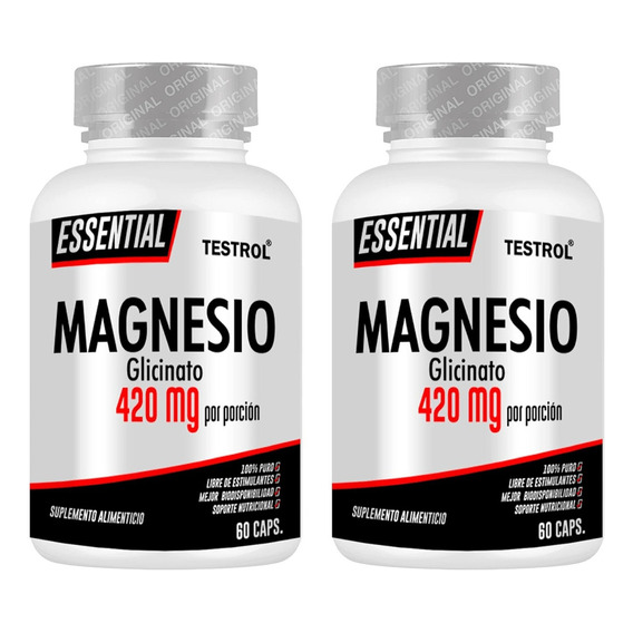 Combo Duo Testrol Glicinato De Magnesio Essential 60 Caps Sabor Sin sabor