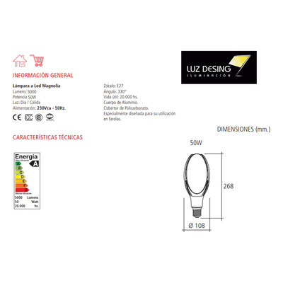 Lampara Led Alta Potencia Magnolia 50w E27 Faroles Tbcin