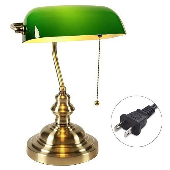Lámpara De Mesa Con Interruptor De Cadena De Cristal Verde.