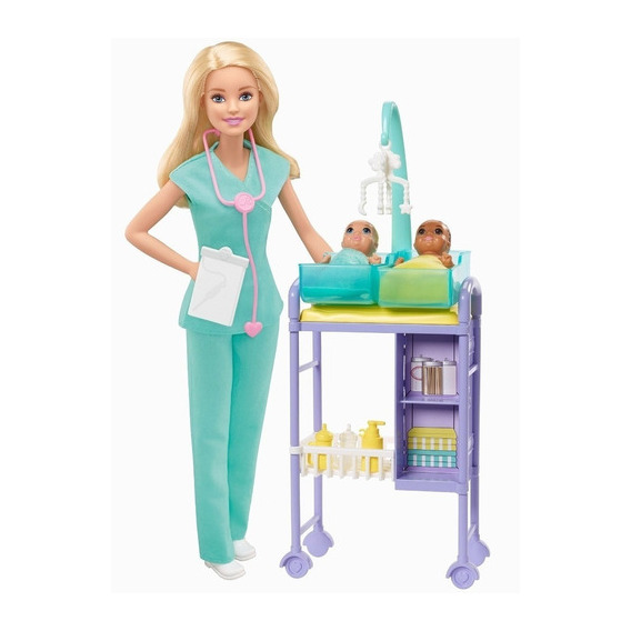 Barbie Careers, Set Pediatra Rubia Con 2 Bebés