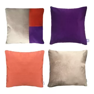 Pack De 4 Fundas Cojin Decorativo Beige Naranjo Morado 45x45