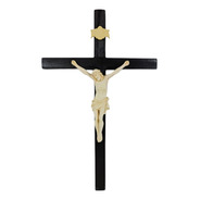 Crucifixo Tradicional 36cm Madeira Imagem Resina Cor Marfim