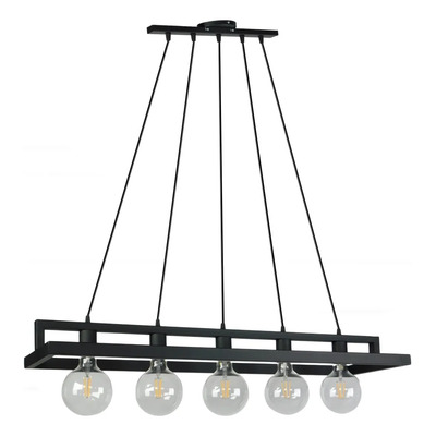 Lampara Colgante Industrial 5 Luces 100x30cm Apto Led Negro Negro
