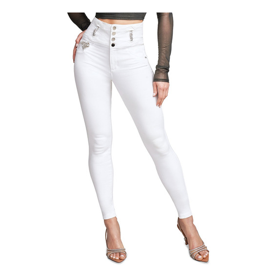 Pantalón Mezclilla Mujer Cintura Alta Push Up Blanco Seven