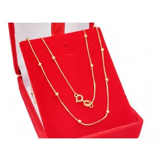 Colar Corrente C/ Bolinhas Feminina 70cm Em Ouro 18k Amarelo