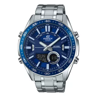 Reloj Hombre Casio Efv-c100d-2avdf Edifice Color De La Correa Plateado Color Del Bisel Azul Color Del Fondo Azul