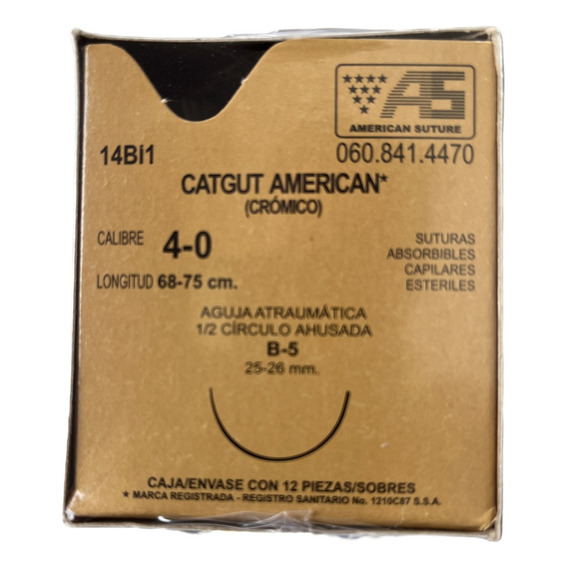 Sutura Catgut Cromico 4-0  1/2 Circulo 25-26mm American