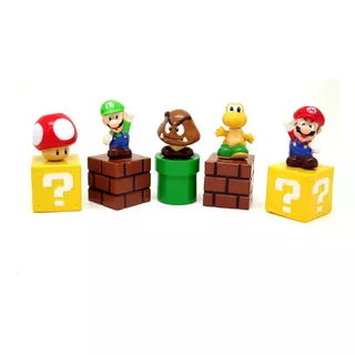 Super Mario Bros Luigi Toad Colección Set X 5 Figuras 