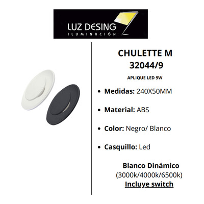 Aplique Circular Led Exterior Chulette M Negro 24cm 9w Cie 
