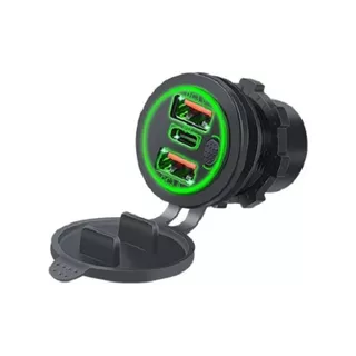 Tomada Carregador Duplo Qc3.0, Usb & Pd Tipo-c Triplo 12/24v