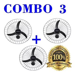 Ventilador Industrial Parede 60cm Kit 03 Peças Silencioso Cor Da Estrutura Preto Cor Das Pás Preto 110v