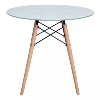 Mesa De Comedor Redonda De Vidrio Pata Madera - Eames 80 Cm