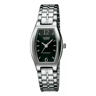 Reloj Casio Dress Silver Original Mujer Time Square Color De La Correa Plateado Color Del Bisel Plateado Color Del Fondo Negro