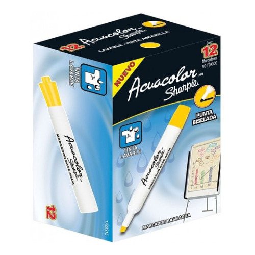 Marcador Acuacolor Sharpie Base Agua C/12 Cincel 1 Color Color Amarillo Limon