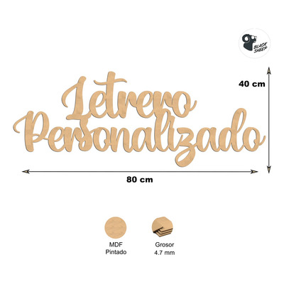 Letrero Texto Personalizado Para Decorar Madera Mdf 80x40cm