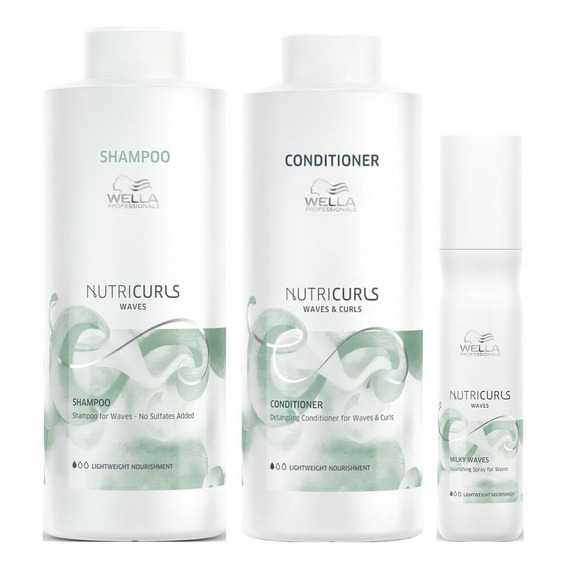 Shampoo Ondas Lt + Acondicionador + Spray Wella Nutricurls