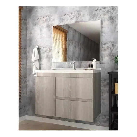 Mueble De Baño Aéreo Con Bacha Y Espejo Grande 2 Cajones Muebles Web