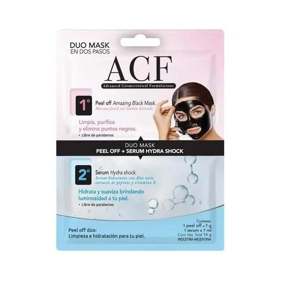 Duo Mask Peel Off Carbón Activado + Serum Hidratante Acf Tipo de piel Todo tipo de piel