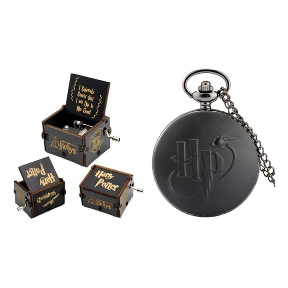 Harry Potter Caja Musical + Reloj De Bolsillo Negro 