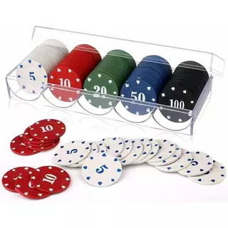 100 Pzas Fichas Poker Con Caja De Almacenamiento De Plástico