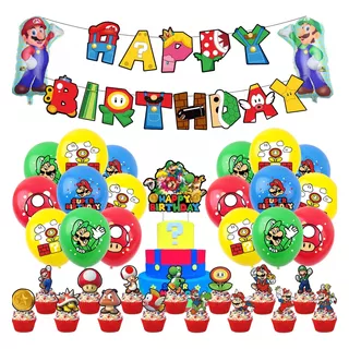 Globos De Cumpleaños Decoración Mario Bros Fiesta Temática
