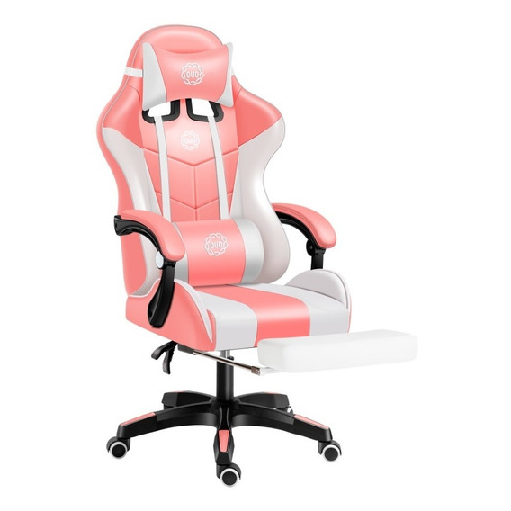 Silla Gamer Ergonómica Con Reposapiés Reclinable Cómoda Ouo Color Rosa/Blanco Material del tapizado Cuero sintético