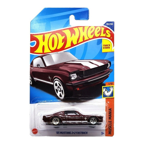 Hot Wheels - Vehículo '65 Mustang 2+2 Fastback - C4982 Color Bordó Personaje '65 Mustang 2+2 Fastback