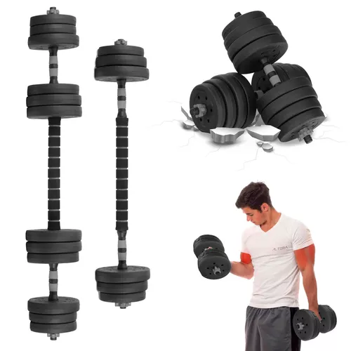 Set Mancuernas Altera Barra Ajustable 20kg Total Pesas Disco