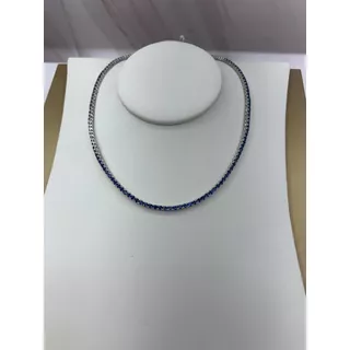 Collar De Plata Tennis Azul Liso 2mm Saphire