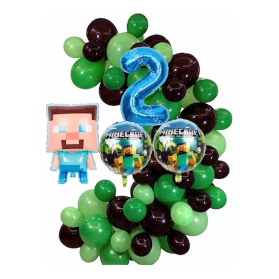 Pack 132 Globos De Minecraft ,cinta 5mmuñeco Y Numero Gde 