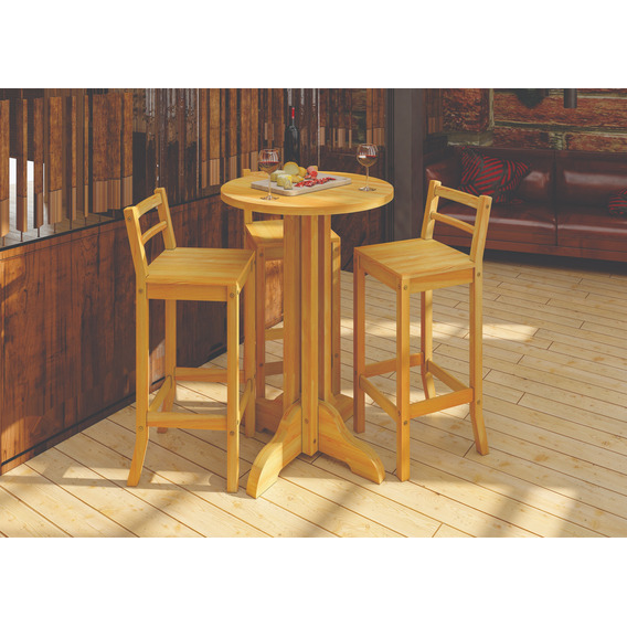 Conjunto Desayunador Mesa Y 3 Sillas Madera Rustico Hogar