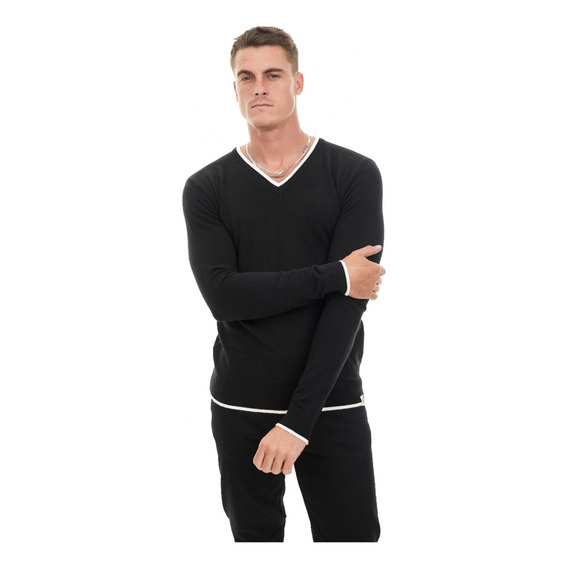 Sweater V Vivo Combinado Aspen Negro Airborn