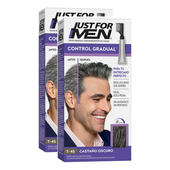  Cubre Canas Just For Men Control Gradual para el cabello Combo X 2 Unidades - Tono Castaño Oscuro - Sin Amoniaco