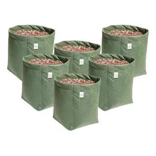 6 Vasos Feltro Plantas 11 Litros Cultivo Indoor King Pot Cor Verde