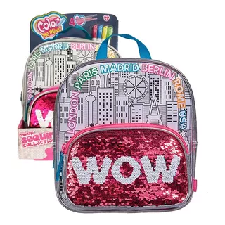 Mochila Brillos Lentejuelas Reversibles Color Me Mine Nena Color Rosa Chicle