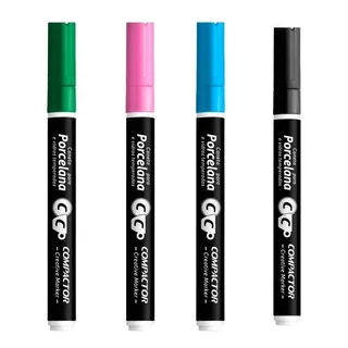 4 Canetas Preto Rosa Verde Azul Pintura Louças Permanente 