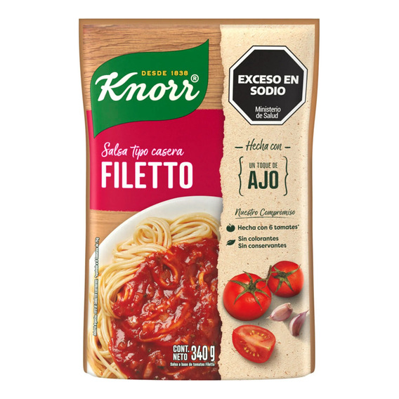 Salsa Tipo Casera A Base De Tomates Filetto  Knorr 340 G 